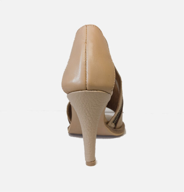 Women's Sandal Heel - Two toned tan nude Leather - Image 4