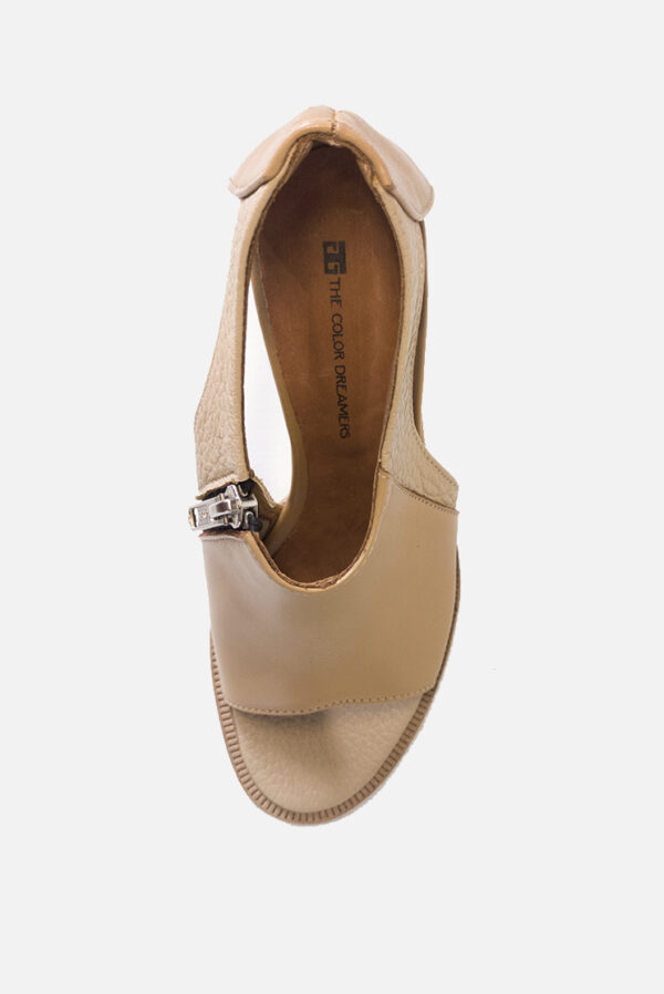 Women's Sandal Heel - Two toned tan nude Leather - Image 3