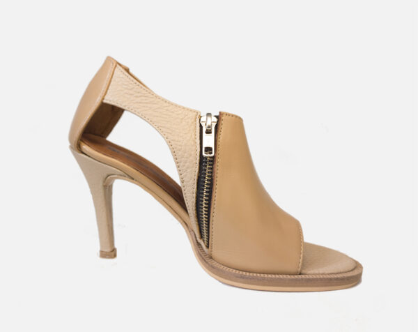 Women's Sandal Heel - Two toned tan nude Leather - Image 2